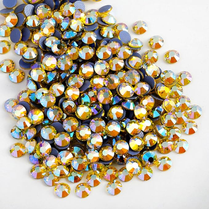 Beadsland Hotfix Rhinestones, 1440pcs Flatback Crystal Rhinestones for Crafts Clothes DIY Decoration, Citrine AB, SS12, 3.0-3.2mm