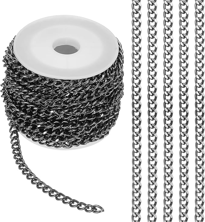 PATIKIL 16.4Ft Aluminium Curb Chains Twisted Links, 6x4.5mm Curb Chain Spool Jewelry Making Chains Craft Chain for Necklace Bracelet Earring, Black