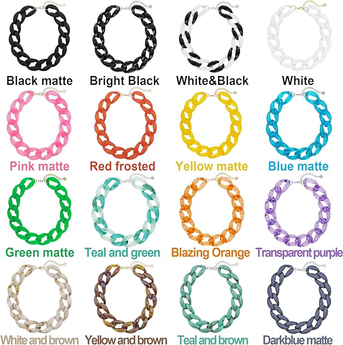 Firstmeet Chunky Acrylic Necklace Smooth Chain Link Cool Statement Choker Cuban Style Jewelry Gift for Women