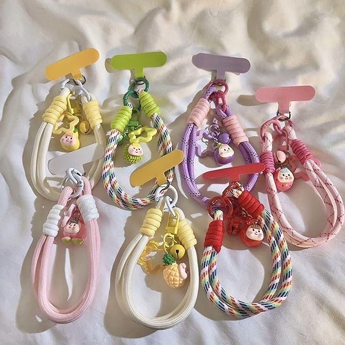 Dopamine Vibes Universal Wrist Strap - Korean-Style Short Phone Lanyard with Cute Yellow Pineapple Charm, 7mm Rope, Trendy Anti-Theft Tether for Girls, Includes Pendant & Nylon Phone Tab