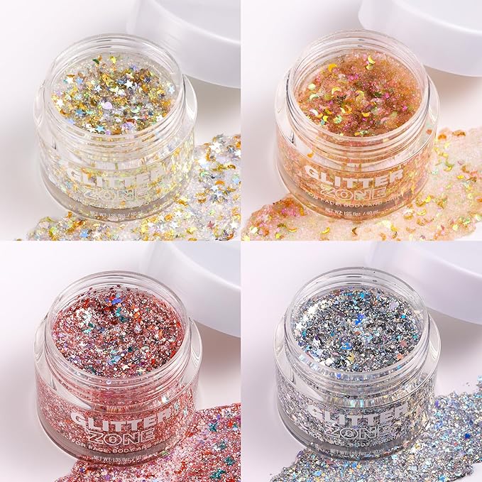 Holographic Body Glitter Gel - Cosmetic-Grade, Christmas Glitter Makeup for Face, Body, and Hair, Safe and Easy to Use, Perfect for Festivals Parties (05 Silver Fantasy)