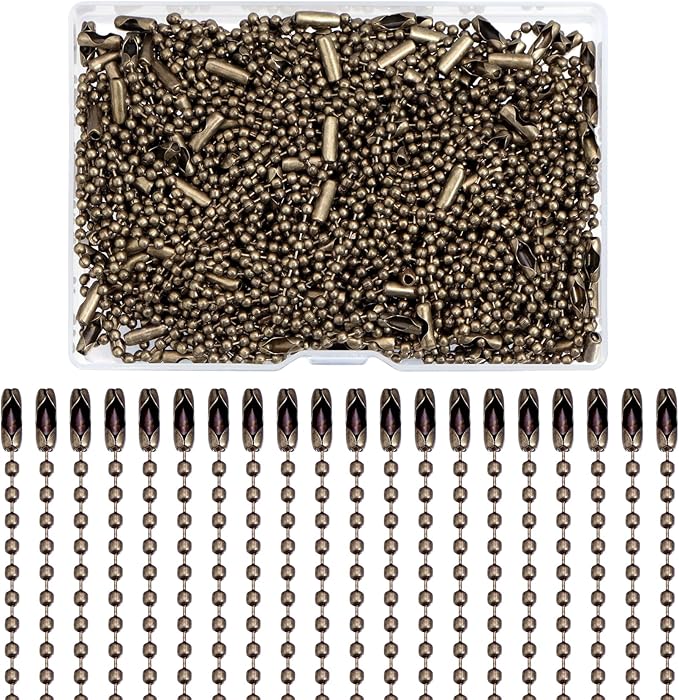 Lemonkey 100Pcs Ball Beads Chain Bulk,Bronze Keychain Rings Metal Chain,4 Inch Dog Tag Metal Small Chains with Connectors for Hanging Decoration