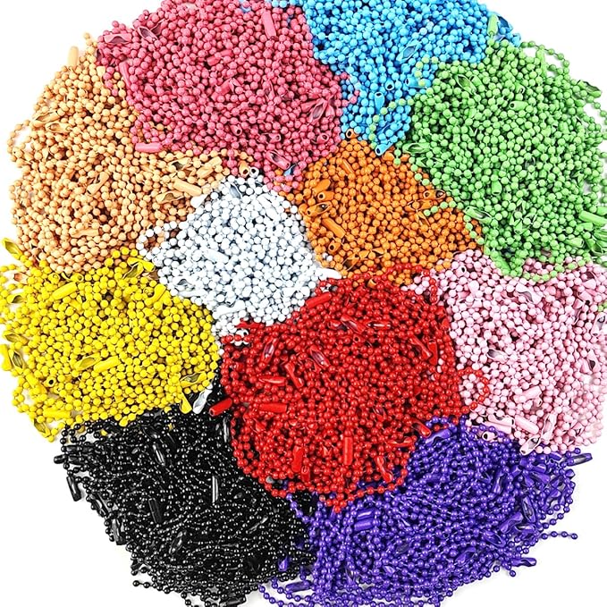 GXXMEI 220PCS 100mm Ball Bead Chain Ball Chain Keychain Dog Tag Necklace Chains Beaded Metal Keychain 2.4mm Beads Chains for Jewelry Making Steel Ball Bead Chain with Connector for Key Craft DIY