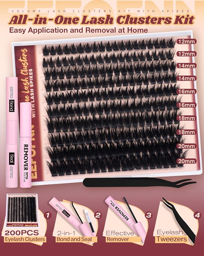 Eefofnn Manga Lash Clusters Kit Fluffy Eyelash Clusters 12-20mm Long Volume Individual Lashes Spiky D Curly Cluster Lashes Spikes Anime Thick Fairy Lash Extensions Lash Bond and Seal and Remover Kit