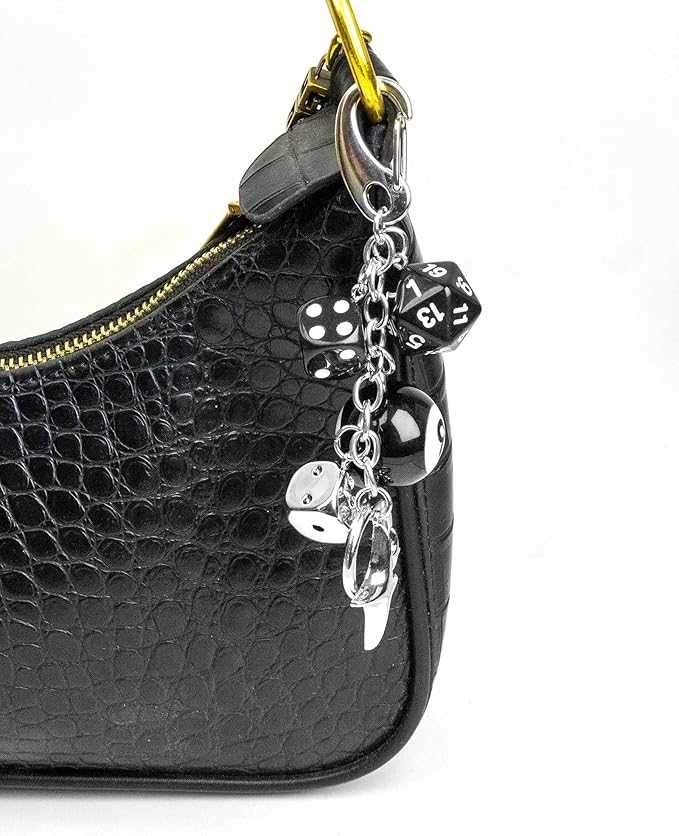 JIMYICLR Black 8 Ball Dice Bag Charm Keychain for Women Men Cute Purse Charms for Handbags Y2K Aesthetic Key Chain Accessories