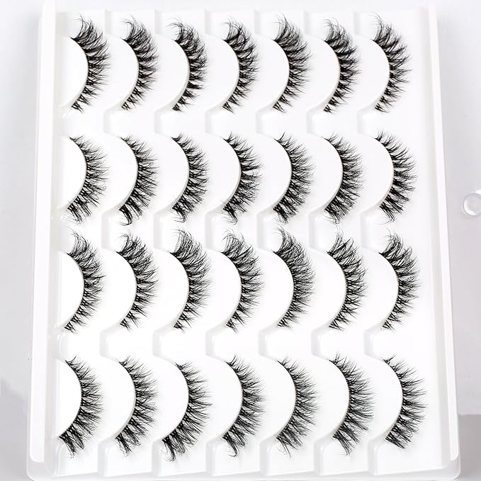Pooplunch False Eyelashes Wispy Cat Eye Look Natural Volume Clear Band Foxy Short Accent Lashes Faux Mink Fake Lashes Strips 14 Pairs Pack