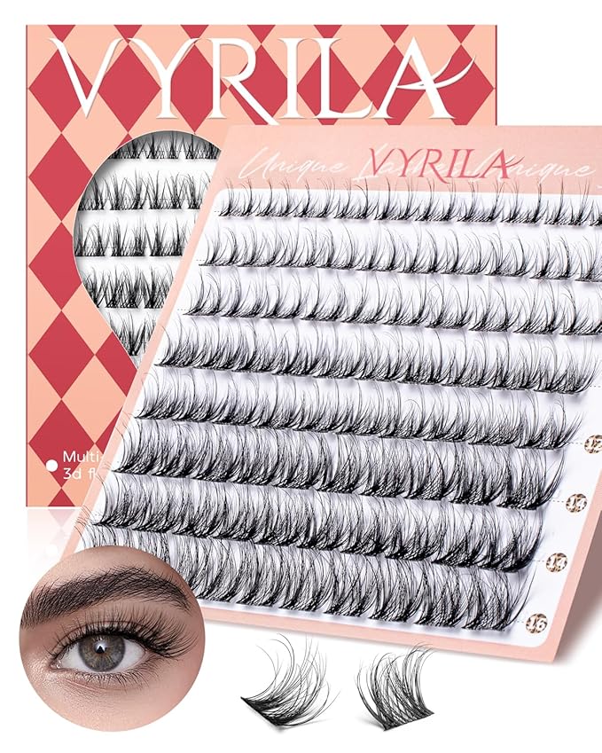 VYRILA Lash Clusters 0.05mm PBT Fiber Eyelash Clusters, 0.1mm Superfine Invisiband D Curl Diy Lash Extension, 80pcs 8-16mm Individual Lashes Clusters Like Eyelash Extensions (Twilight-D-8-16Mix)