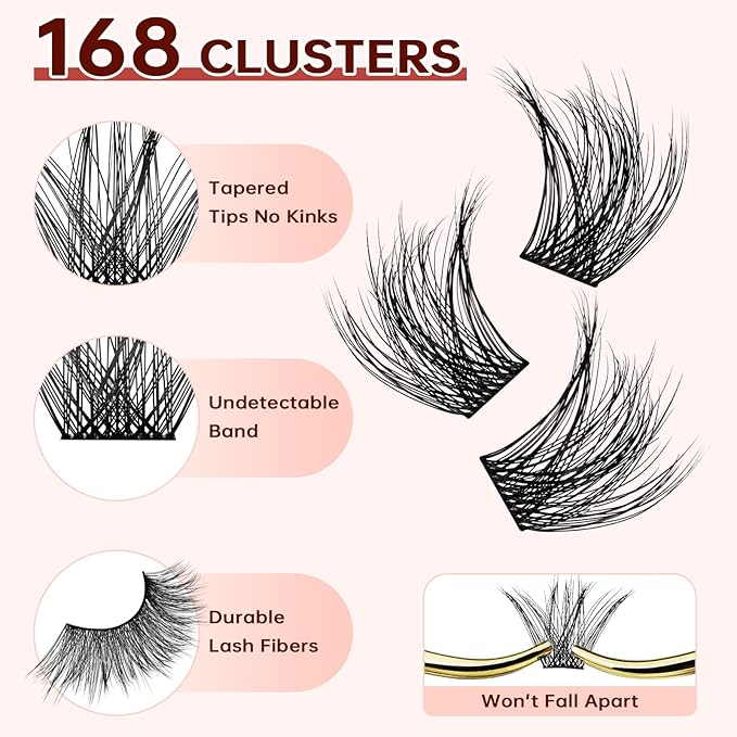 JOLIETIFY Lash Extension Kit, Medium Volume, Fluffy Faux Mink 8–16mm Cluster Lashes, Structured Yet Natural Look, Waterproof Bond & Seal, Individual Lashes with Tweezers & Remover, Beginner Friendly