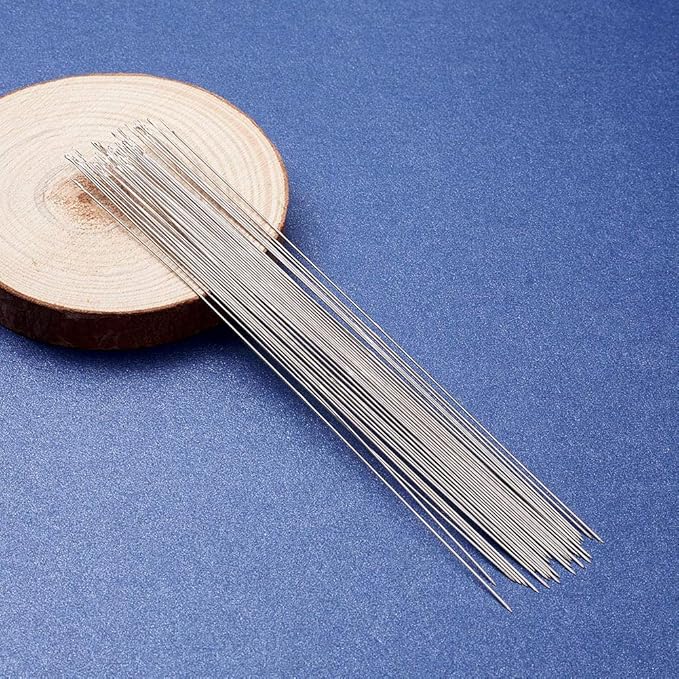 Craftdady Steel 50Pcs Steel Beading Needles 5.9 Inch Long Straight Thin Beading Embroidery Needles for Sewing Easy Threading Jewelry Making