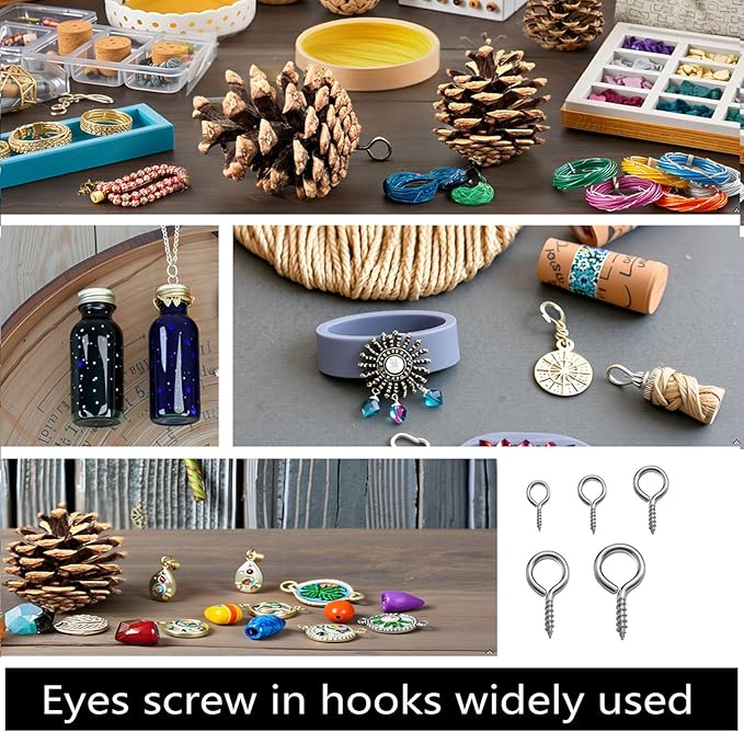1000 Pcs Small Screw Eye Pin Jewelry Making Eyelet Hook Kits for Craft 5 Sizes Silver (4x8mm,5x10mm,6x12mm,7x14mm,8x16mm)