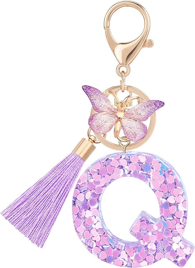 Initial letter Keychains for Women Girls Tassel Butterfly Cute Keychain for Wallet Backpack charm