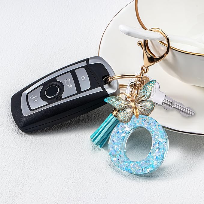 Initial letter Keychains for Women Girls Tassel Butterfly Cute Keychain for Wallet Backpack charm