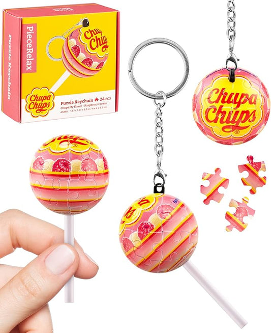 PieceRelax Chupa Chups X 3D Puzzle Keychain 24 Plastic Pieces - Chups My Flavor - Portable Key Ring Unique Gifts
