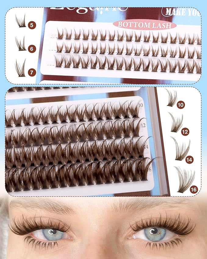 Brown Lash Clusters With Bottom Eyelash Clusters Natural Look Cluster Eyelash Extensions 300Pcs Dark Brown Wispy Lash Clusters D-Curly Individual Lashes 10-16MM by Zegaine