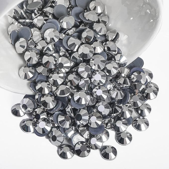 Beadsland Hotfix Rhinestones, 1440pcs Flatback Crystal Rhinestones for Crafts Clothes DIY Decoration,Silver Hematite, SS12, 3.0-3.2mm
