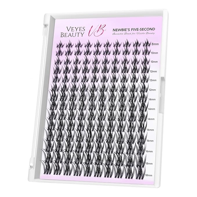VEYESBEAUTY Lash Clusters Eyelash Extensions Thin & Invisible Band DIY Individual False Eyelashes Newbie's Five-Second Series Wispy Lash Tray for Self-application, Camellia Lashes 8-18mm Mixed Length