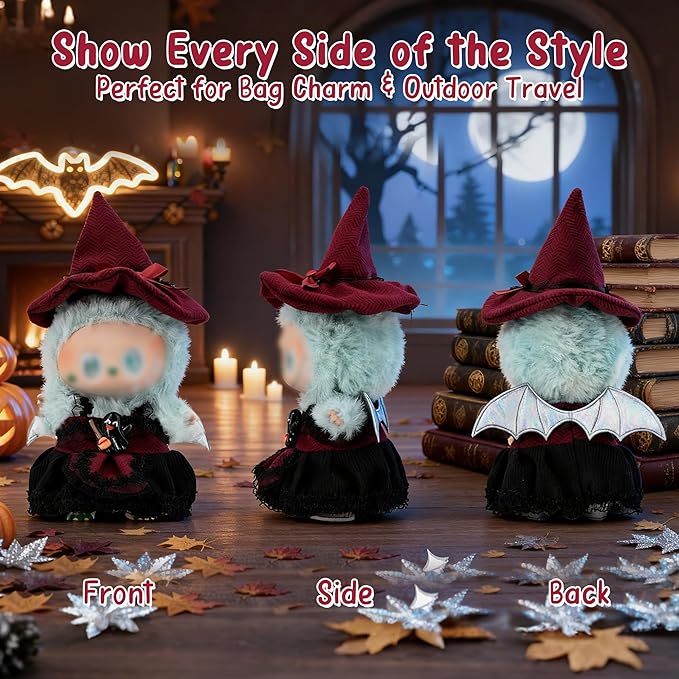 Clothes for LA BUBU 17cm Doll (NO Doll), Outfit for LA BUBU, 2-Piece Little Witch Set (Hat & Dress) for LABUBU Dress Up, Costume Accessories, Red