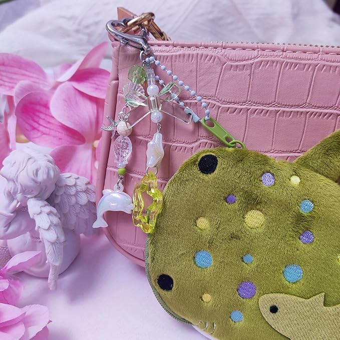 Adorable Whale Shark Coin Purse Keychain,Soft Plush Zipper Coin Purse,Handmade Purse Bag Charm Gift for Women (Green)