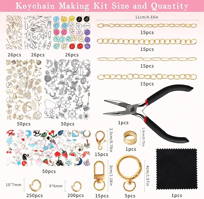 SUTROMA 776pcs Lip Gloss Charms Keychain Kit | Bag Charm Kit with 228 Charms 20 Keychain Clips 60 Extender Chains 1 Jewelry Plier | Jewelry Making Supplies for DIY Key Chain Making