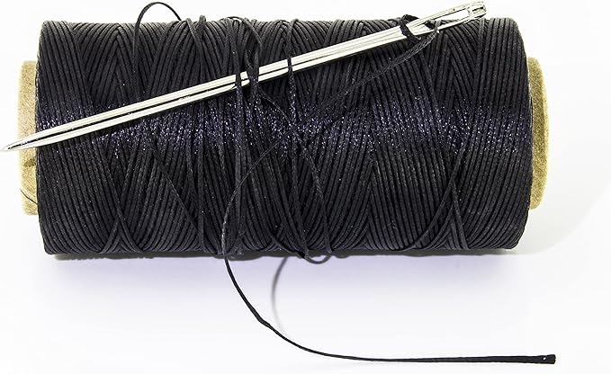 Marcobrothers 12" Professional Upholstery Large Eye Long Needle, Easy to Thread, with 2 Roll 284 Yard 150D 1mm-Width Leather Sewing Waxed Thread, Black (12 inch X 2)
