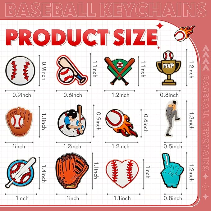 Batiyeer 36 Pack Baseball Keychains Bulk Party Favors Sports Ball Key Chains Funny Keyring Gifts for Women Men Birthday Supplies