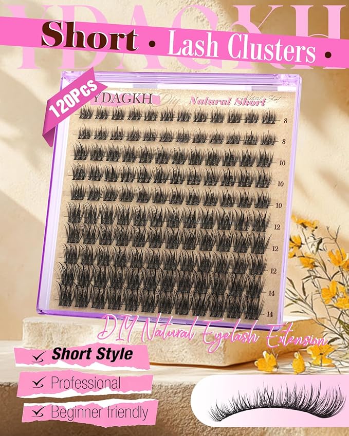 Natural Lash Clusters Short Eyelash Cluster Extensions Spiky 8-14mm Wispy Eyelash Clusters C Curly Mink Silk Lash Extension Soft Ultra-Thin Band Individuals Eyelash Extension DIY Lashes at home