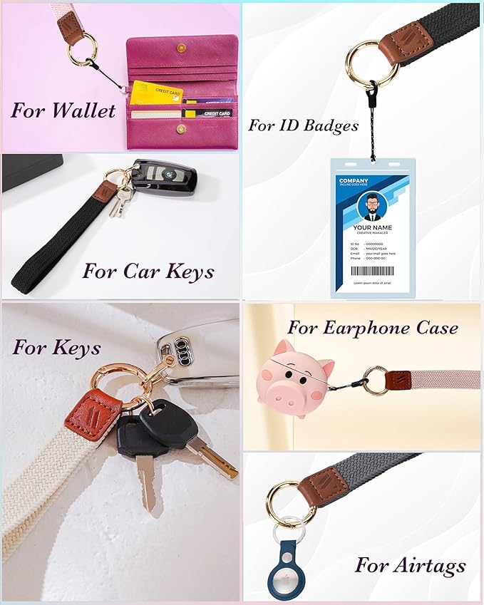 Key Chain, Stretchy Keychain Wristlet, Cute Wrist Lanyard Strap for Car Keys with D Ring for Women Men (Fish - Pine Green)