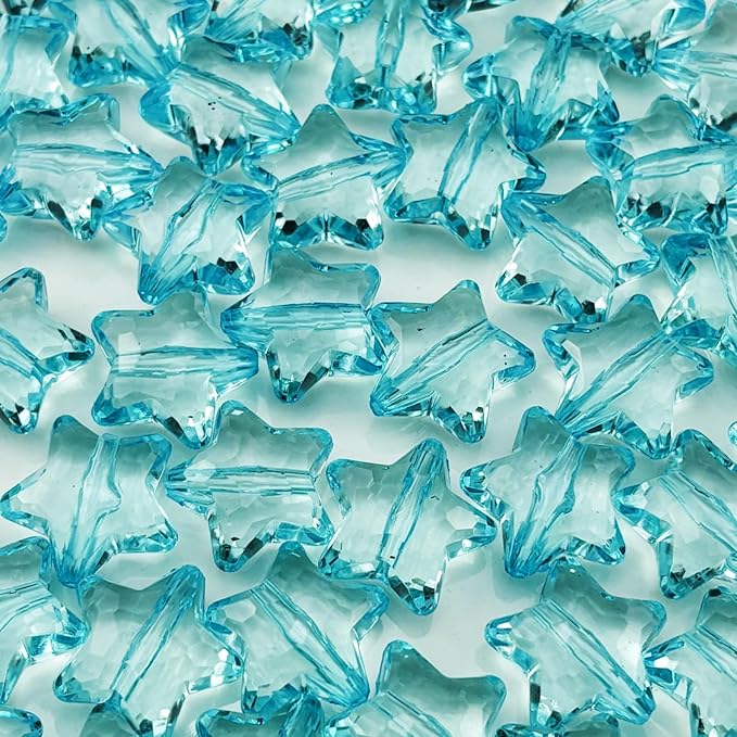50pcs Acrylic Crystal Star Beads 20mm Star Shape Faceted Beads for Jewelry Making Bracelet Necklace Key Chains DIY Crafts(Light Lake Blue)