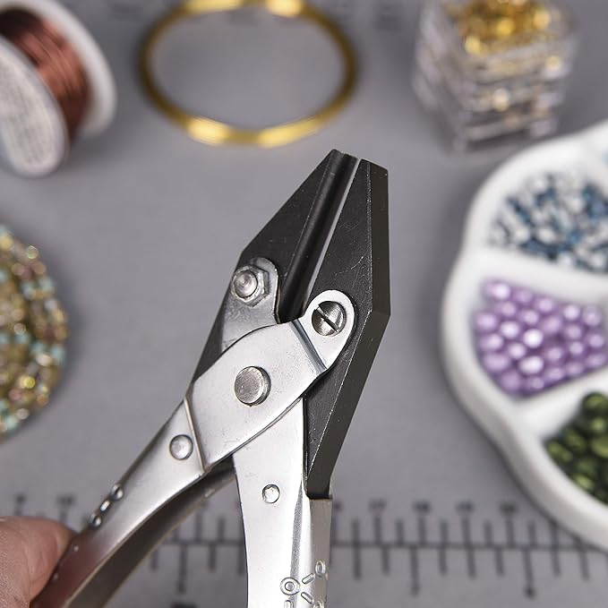 The Beadsmith Half Round/Flat Nose Parallel Pliers, 5.5 inches (140mm) Steel tool for jewelry making, with spring
