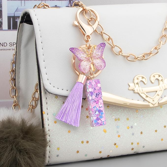 Initial letter Keychains for Women Girls Tassel Butterfly Cute Keychain for Wallet Backpack charm
