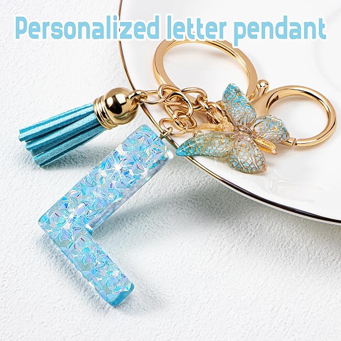 Initial letter Keychains for Women Girls Tassel Butterfly Cute Keychain for Wallet Backpack charm