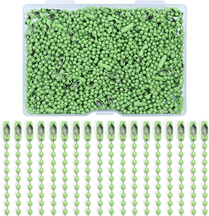 Lemonkey 100Pcs Ball Beads Chains Bulk,Green Keychains Rings Metal Chains,4 Inch Dog Tag Metal Small Chains with Connectors for Hanging Decoration