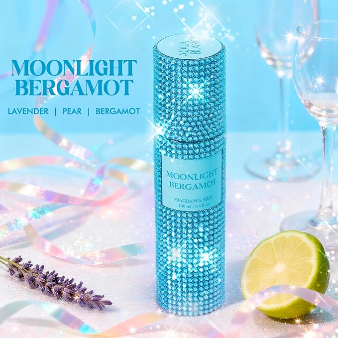 AQUA BLANCE Body Spray for Women, Moonlight Bergamot, Diamond-embellished Fragrance Mist, 3.4 fl oz