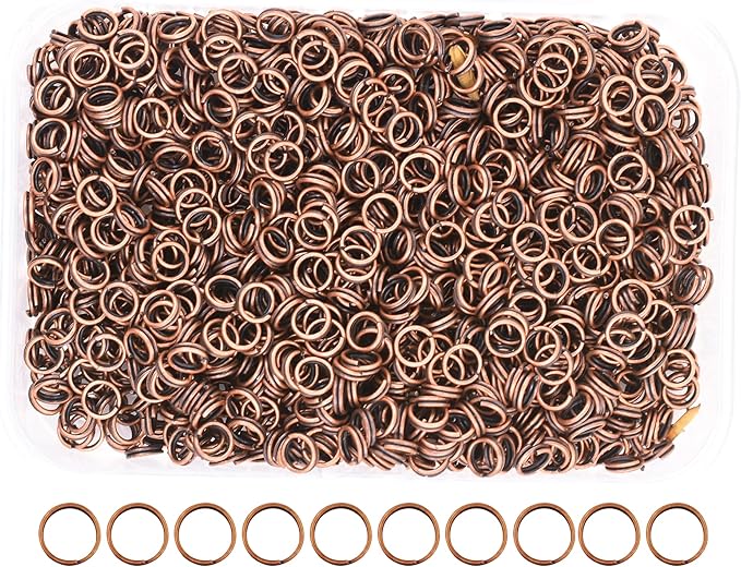 Mandala Crafts 5mm Antique Copper Colored Double Jump Rings for Jewelry Making - 1500 Pcs Small Split Key Rings Set for Crafts, DIY Keychains, and Accessories