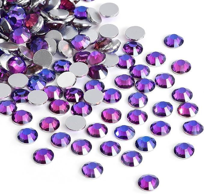 Glue Fix Crystal Flatback Rhinestones Glass Diamantes Gems for Crafting Nail Art Crafts Decorations Clothes Shoes 2.8mm (ss10 2880pcs, Purple Velvet)