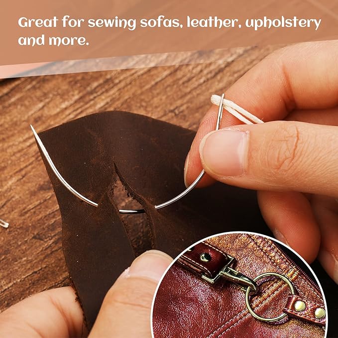 80 PCS Curved Needles, 4 Sizes Curved Sewing Needles Upholstery Weaving Needles C-Shaped Leather Needles for Leather Projects Carpet or Canvas Wig Making