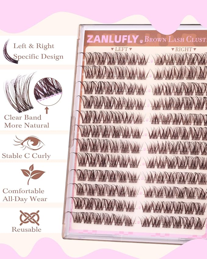 Brown Lash Clusters Cat Eye Lashes Light Volume Eyelash Clusters Dark Brown Lash Extension zanlufly Left & Right Cluster Eyelash Extensions Clear Band Cluster Lashes 10-16mm DIY Individual Lashes