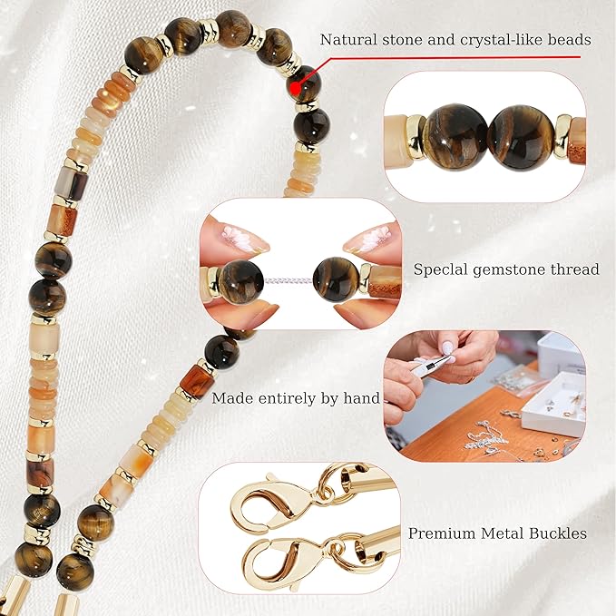 Marble Beaded Phone Wrist Strap,Detachable Phone Bracelet Strap with Tether Tab,Hands-Free Wristlet Strap (Light Yellow Tiger Eyes)