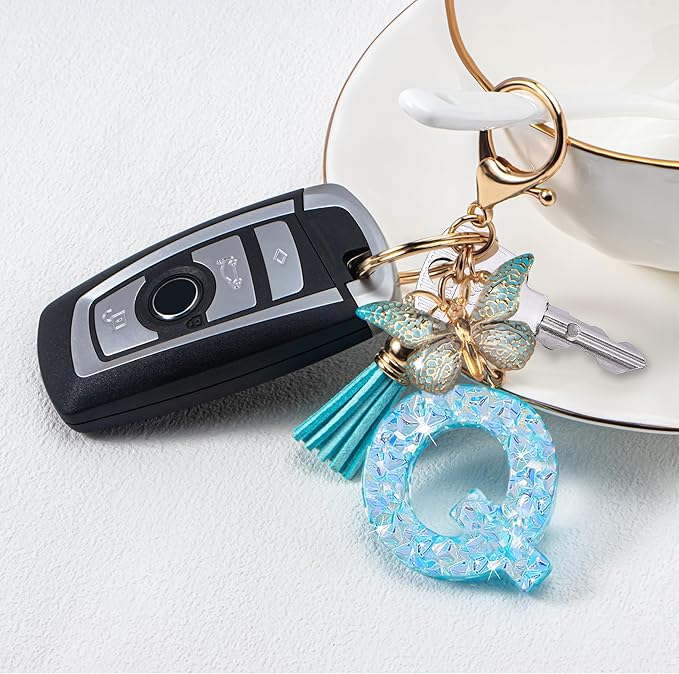 Initial letter Keychains for Women Girls Tassel Butterfly Cute Keychain for Wallet Backpack charm