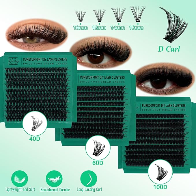 Lash Clusters Kit Wispy Eyelash Clusters Kit Lashes Clusters Kit Cluster Eyelash Extensions Lash Extension Kit+Lash Bond and Seal,Remover,Tweezers,Mascara Brush,Headband,Wristband*2(7 Boxes Kit-3)
