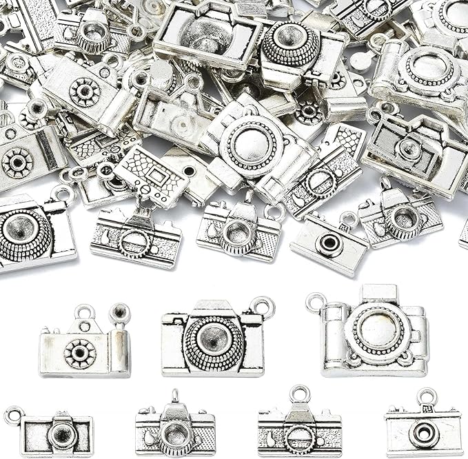 KitBeads 70pcs Tibetan Camera Charms - Antique Silver Travel & Vintage Photography Charms for Jewelry Making