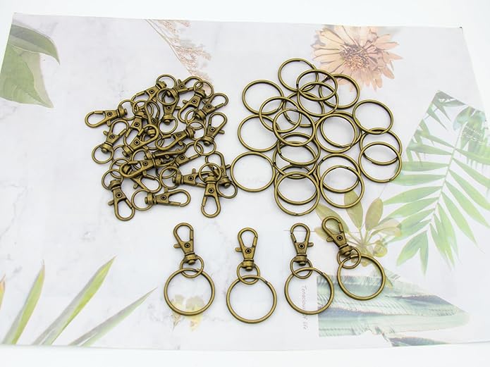 Swivel Snap Hooks with Split Key Rings Premium Metal Silver Lobster Claw Trigger Clasps for Keychain Clip Lanyard Bag Purse Tag Jewelry Making Crafts