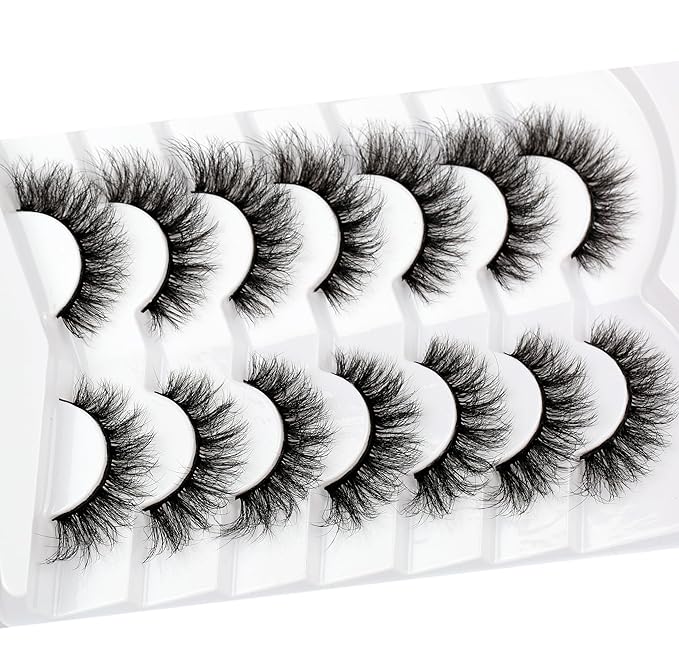 Pooplunch Cat Eye Lashes False Eyelashes Volume Thick Crossed 16MM Wispy Curly Fluttery Faux Mink Lashes 8D Fake Eyelash Strips 7 Pairs Pack