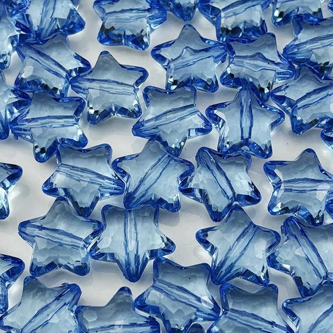 50pcs Acrylic Crystal Star Beads 20mm Star Shape Faceted Beads for Jewelry Making Bracelet Necklace Key Chains DIY Crafts(Light Blue)