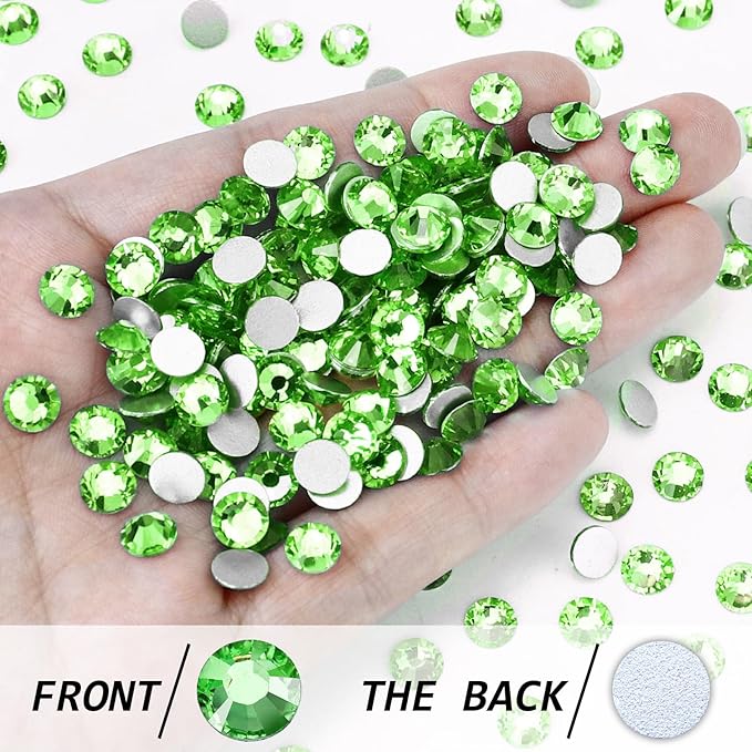 1440PCS SS8 Crystal Glass Flatback Rhinestones, Round Flat Back Crystal Gems for Nail Art and Craft Clothes, Glue Fix Diamond Stones Light Green (2.3-2.5mm)