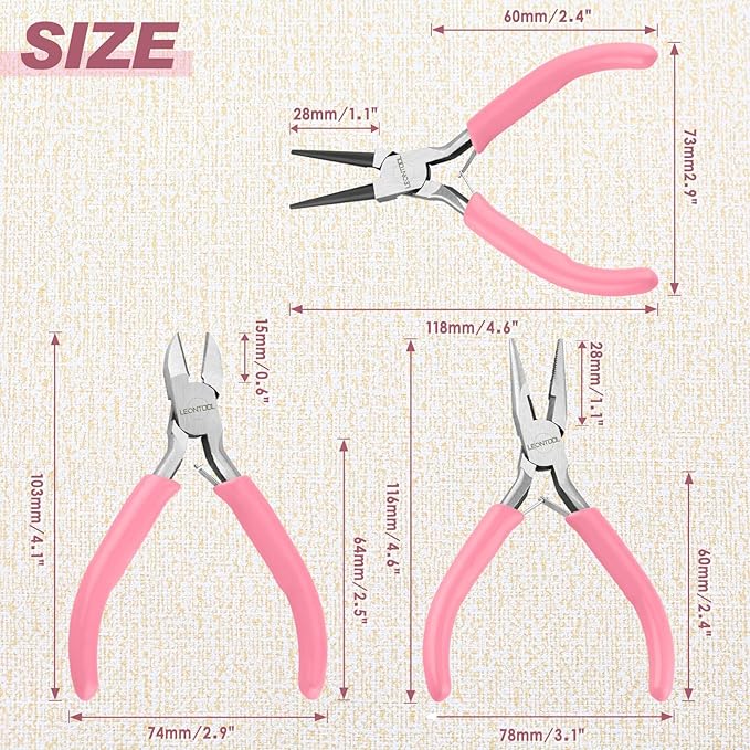 Mini Jewelry Pliers Set 3 Pcs Jewelry Making Tools Pliers Kit Includes Long Nose Pliers/Round Nose Pliers/Diagonal Pliers, Wire Cutters Pliers for Jewelry Making Wire Wrapping Beading Crafts