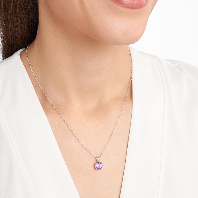 Amazon Essentials Sterling Silver Round Cut Birthstone Pendant Necklace 18"