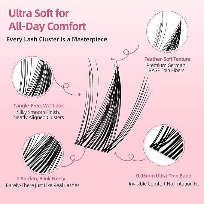 Spiky Fairy Lash Clusters with 0.05mm Thin Band, C Curl Manga Wet-Look Lashes, Most-Used Sizes for Daily Wear,Travel Compact Pack,Budget-Friendly for Beginner&Trial Seeker,FayJoo BOLD FLICKER 11 Lite
