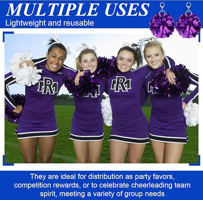 24 Pcs Cheer Pom Pom Keychain Cheerleader Gift Cheering Keyring Camp Team Gift