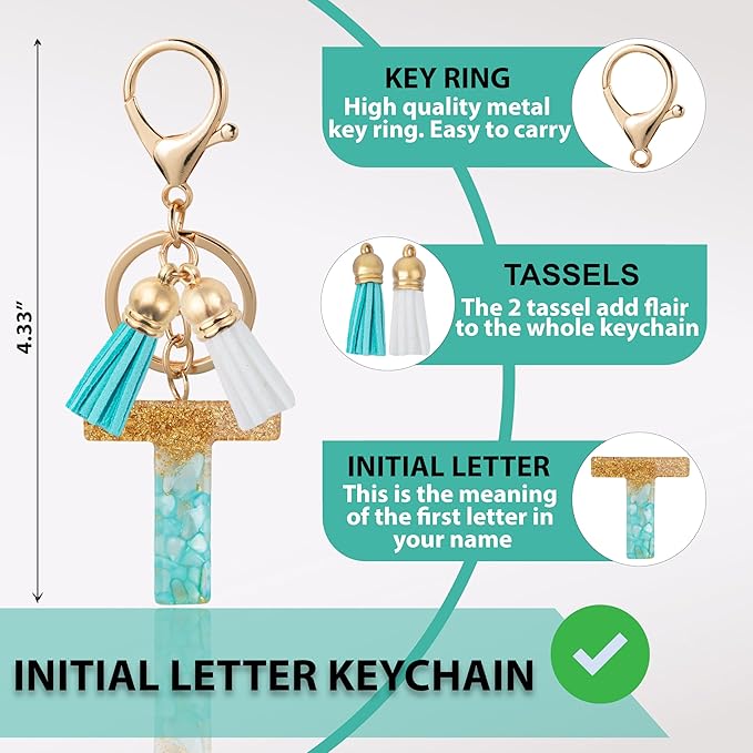 Initial Letter Keychain Cute Resin with 2 PU Tassel, Letter Keychain for Backpack Charms, Initial Keychains for Women